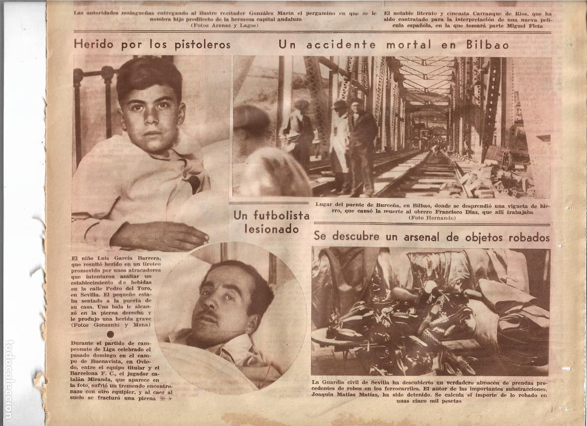 Colecionismo: A&Ntilde;O 1933 RECORTE PRENSA PUENTE DE BURCE&Ntilde;A BILBAO MUERTE OBRERO FRANCISCO DIAZ POR UNA VIGUETA HIERRO