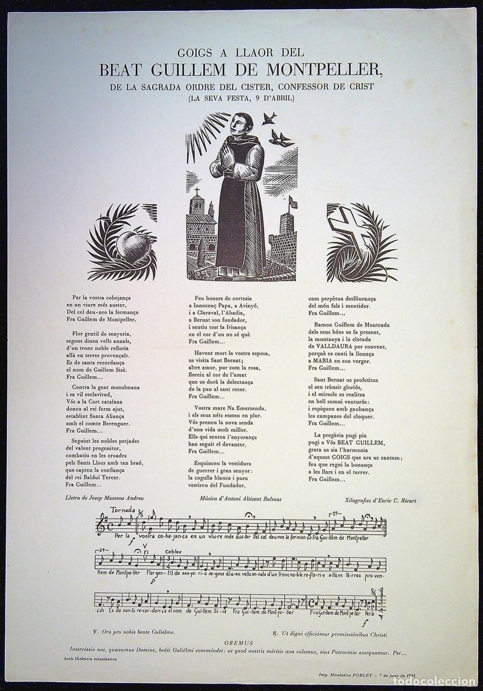 Collecting paper: GOIGS A LLAOR DEL BEAT GUILLEM DE MONTPELLER &ndash; 1958