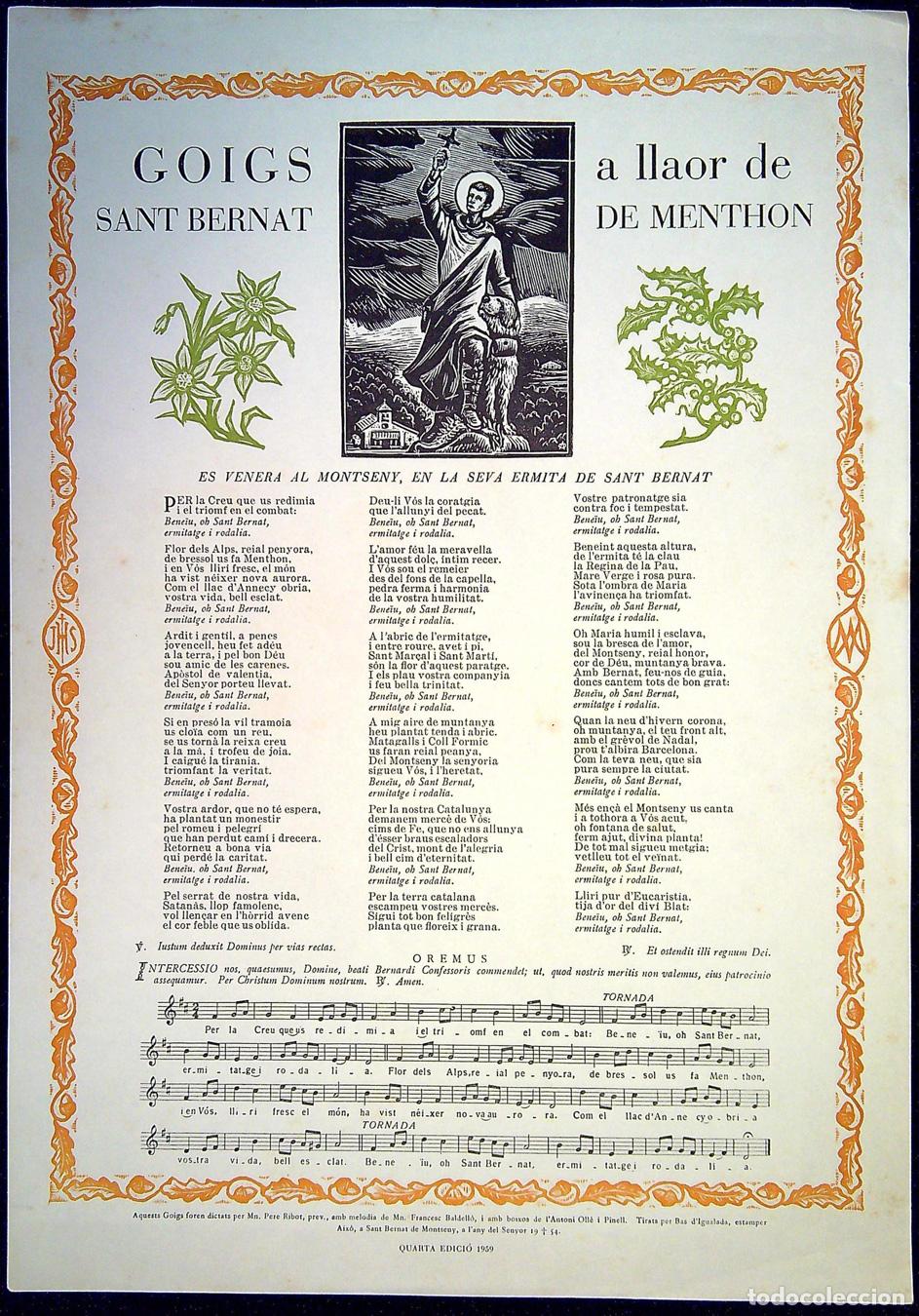 Collecting paper: GOIGS A LLAOR DE SANT BERNAT DE MENTHON &ndash; 1959