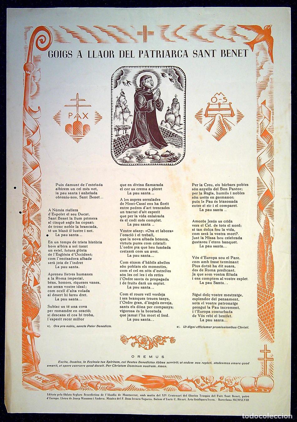 Collecting paper: GOIGS A LLAOR DEL PATRIARCA SANT BENET &ndash; 1948