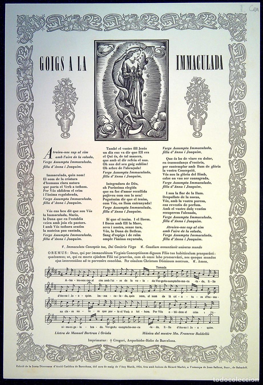 Coleccionismo: GOIGS A LA IMMACULADA &ndash; ANY MARI&Agrave; - 1954 - Foto 1