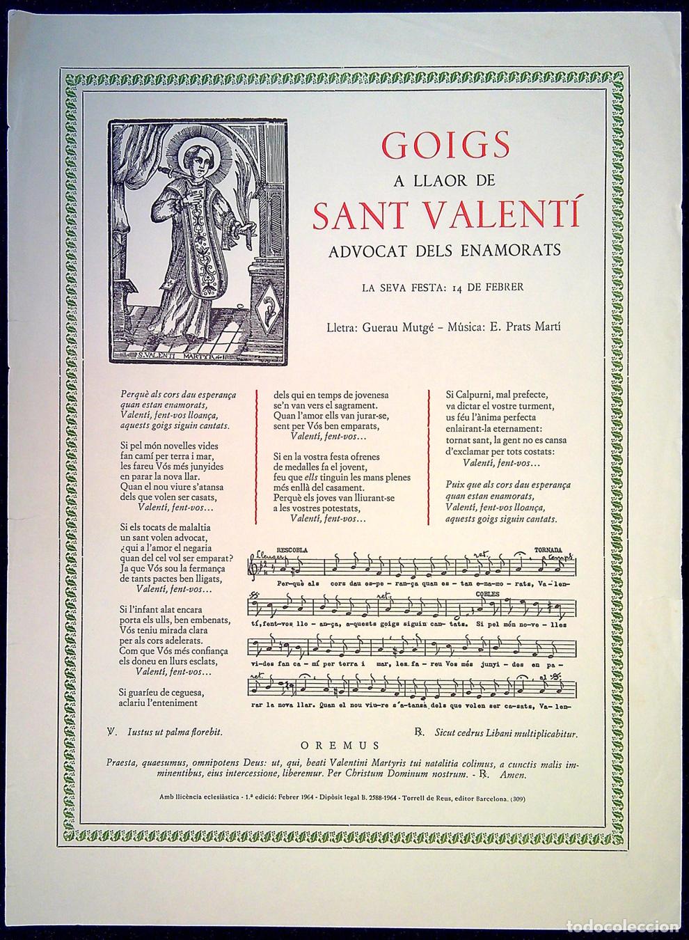 Collecting paper: GOIGS A LLAOR DE SANT VALENT&Iacute; ADVOCAT DELS ENAMORATS &ndash; 1964
