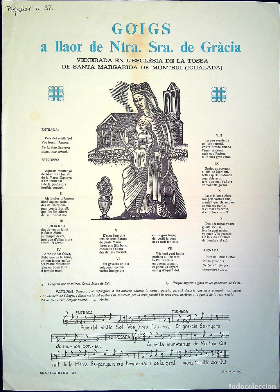 Colecionismo: GOIGS A LLAOR DE NTRA. SRA. DE GR&Agrave;CIA - 1967