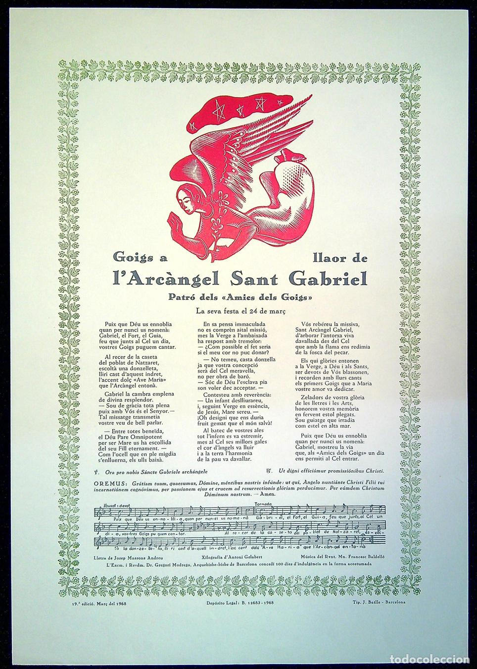 Collezionismo: GOIGS A LLAOR DE L'ARC&Agrave;NGEL SANT GABRIEL &ndash; 1968