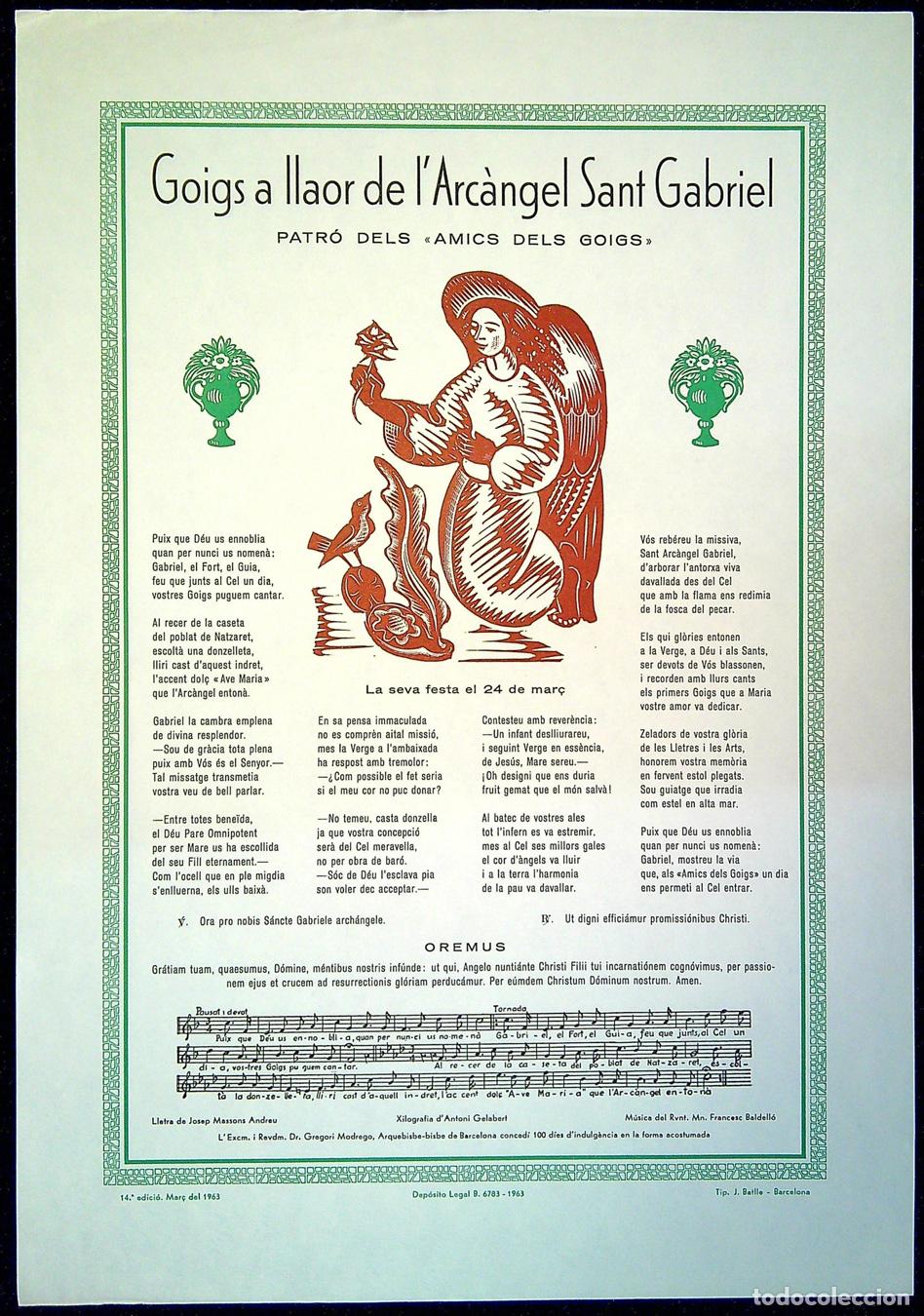 Collezionismo: GOIGS A LLAOR DE L'ARC&Agrave;NGEL SANT GABRIEL &ndash; 1963