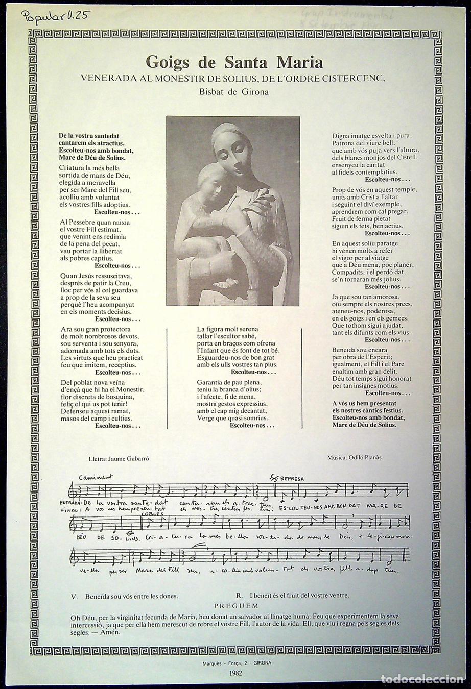 Colecionismo: GOIGS DE SANTA MARIA &ndash; SOLIUS - 1982