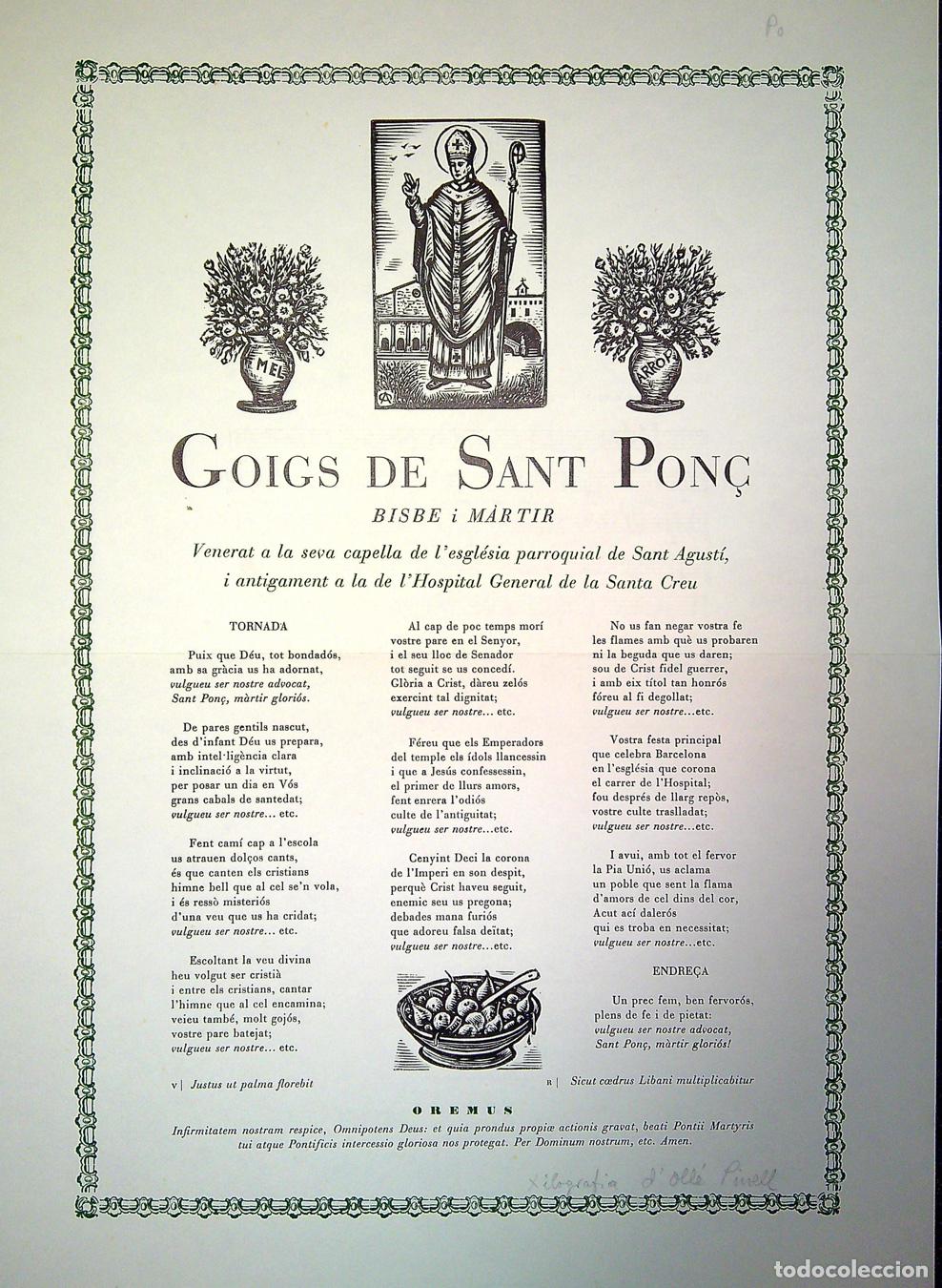 Colecionismo: GOIGS DE SANT PON&Ccedil; BISBE I M&Agrave;RTIR &ndash; 1961