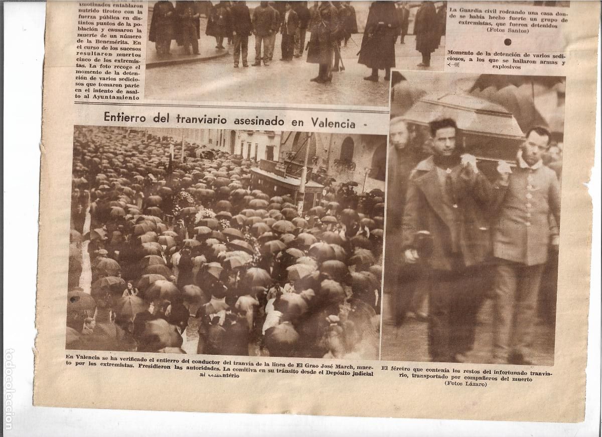Coleccionismo: A&Ntilde;O 1933 RECORTE PRENS MUERTE ENTIERRO JOSE MARCH CONDUCTOR TRANVIA LINEA EL GRAO VALENCIA ASESINADO