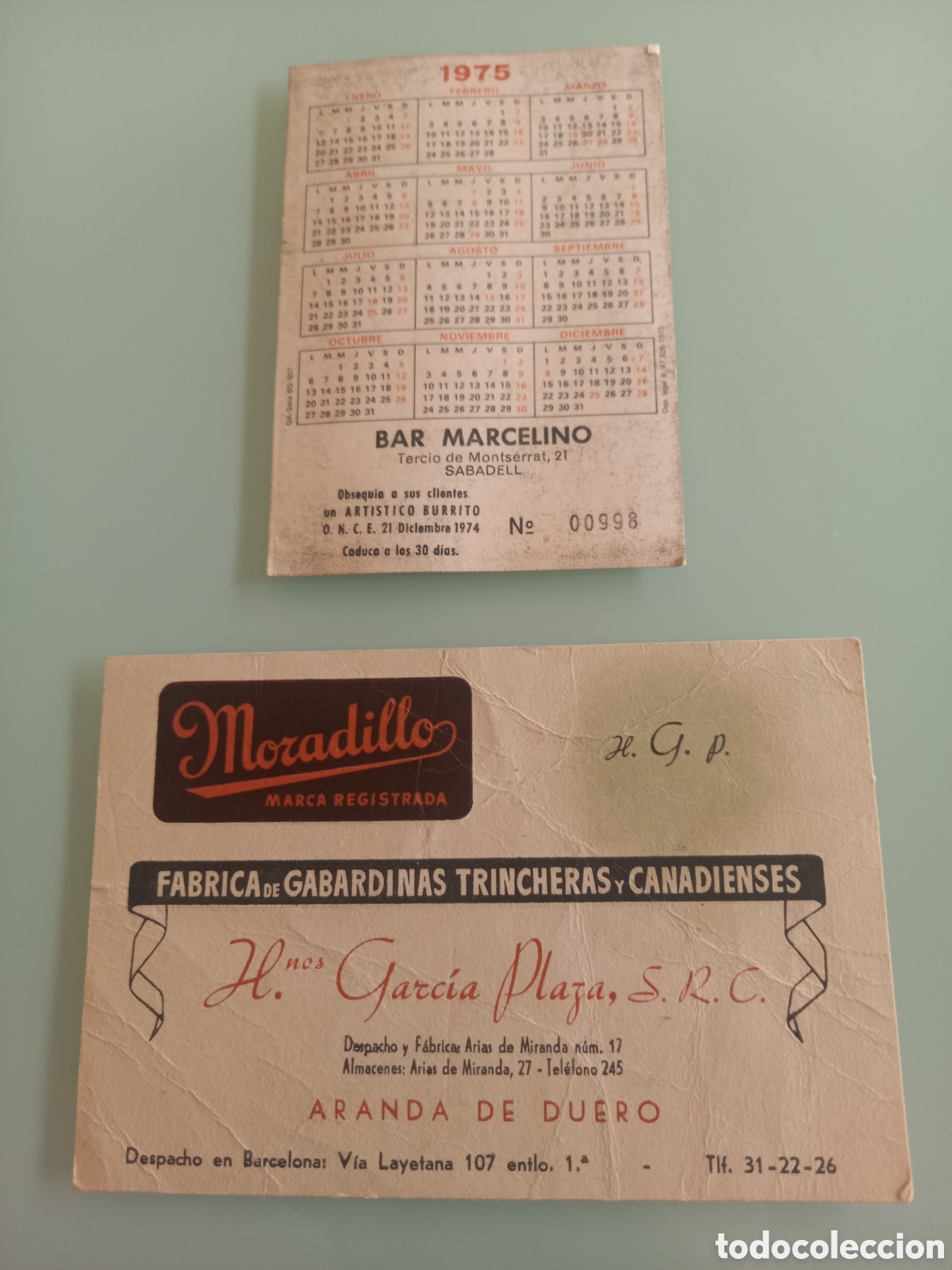 Sammeln: Lote Coleccionismo Comercial: Tarjeta Comercial F&aacute;brica Mendiluce (Aranda de Duero + Calendario Er&oacute;