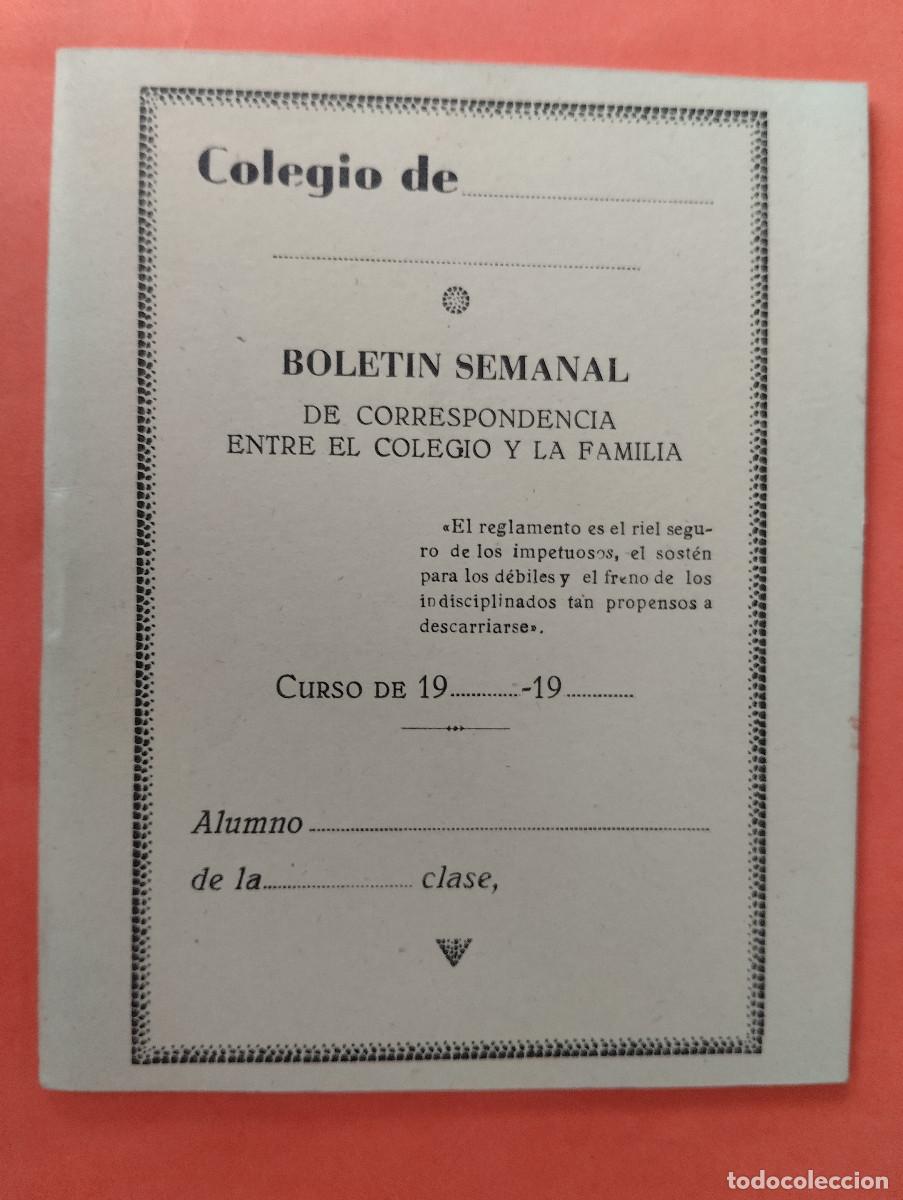 Collecting paper: BOLETIN SEMANAL DE CORRESPONDENCIA ENTRE COLEGIO Y FAMILIA. PAPELERIA SEBASTIAN GARCIA. BILBAO