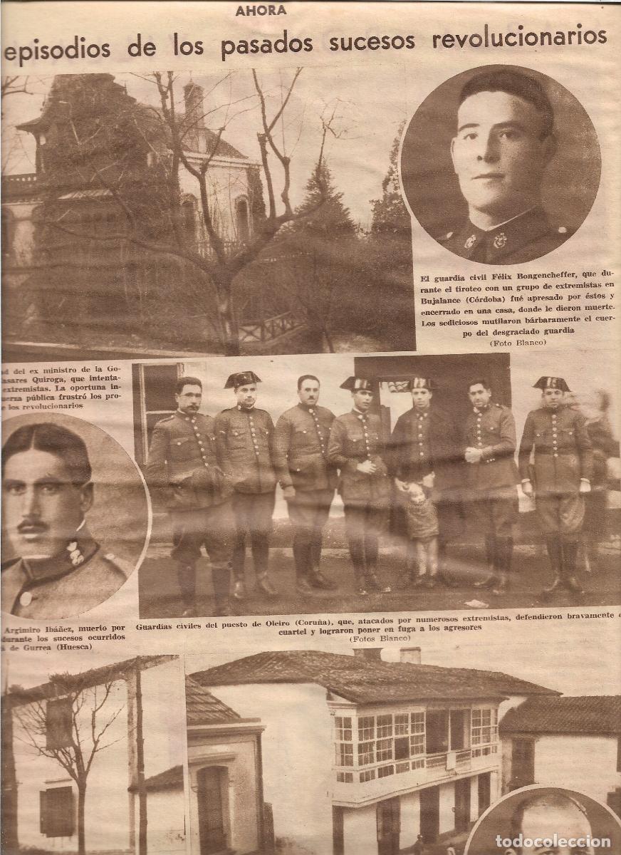 Collezionismo: A&Ntilde;O 1933 RECORTE PRENSA SUCESOS REVOLUCIONARIOS ATAQUE CUARTEL GUARDIA CIVIL DE OLEIRO CORU&Ntilde;A