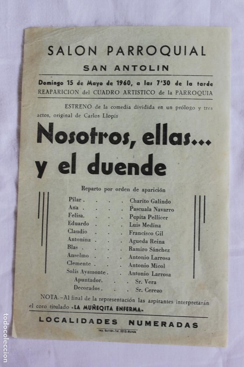 Coleccionismo: SALON PARROQUIAL SAN ANTOLIN 1960 NSOTROS, ELLAS Y EL DUENDE COMEDIA