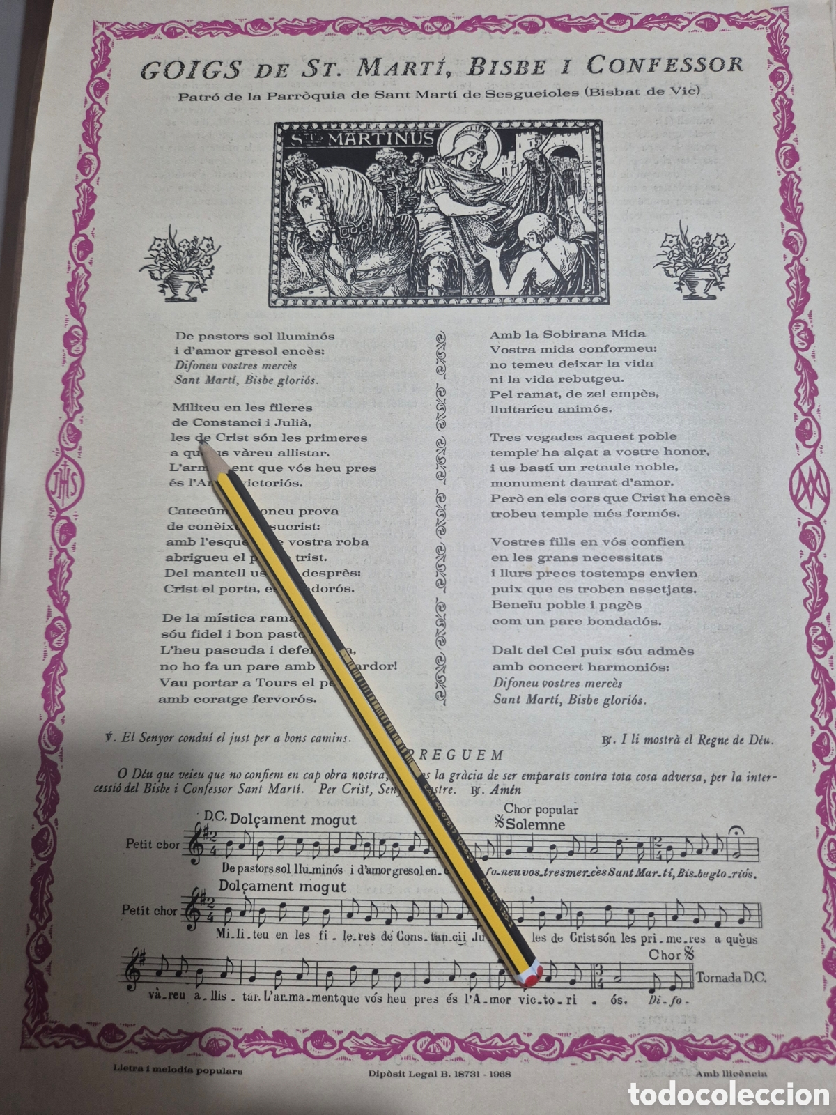 Coleccionismo: GOIGS DE ST MARTI BISBE I CONFESOR SANT MARTI DE SESGUEROLES 1968