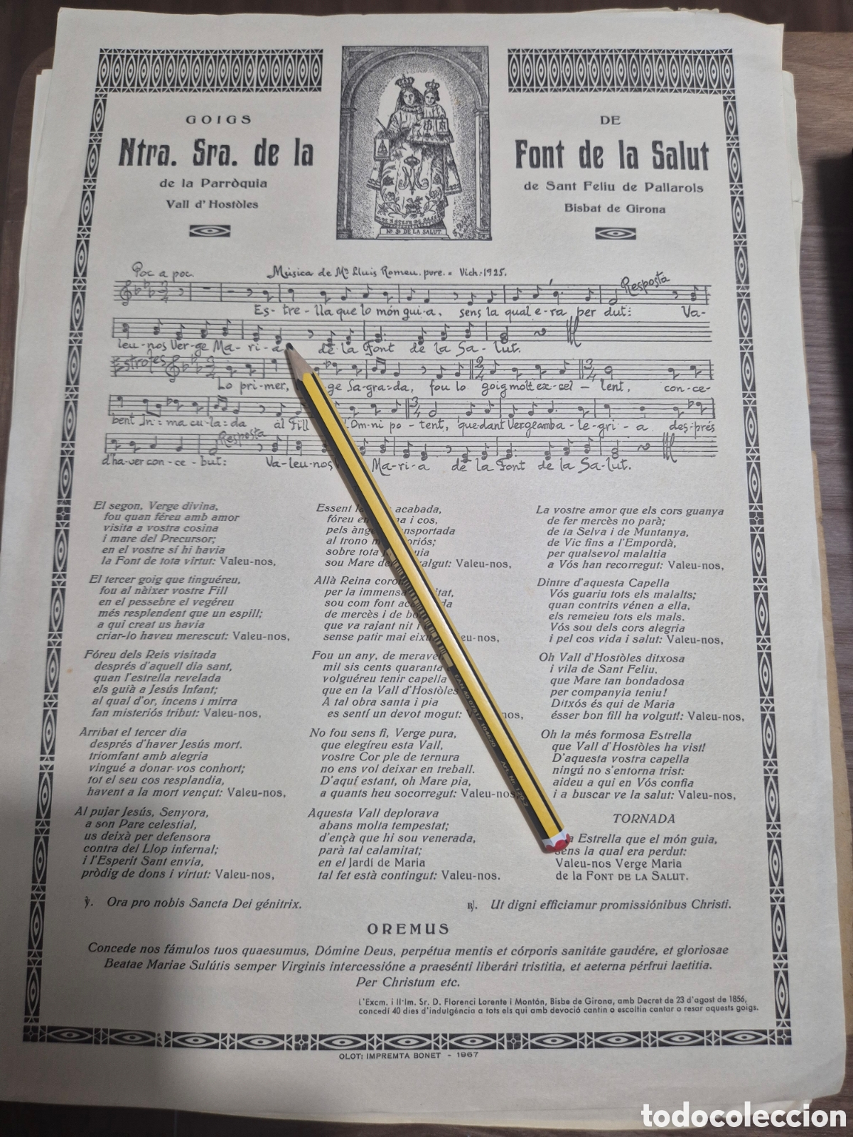 Coleccionismo: GOIGS NTRA SRA DE LA FONT DE LA SALUT SANT FELIU DE PALLAROLS 1967 VALL D'HOSTOLES