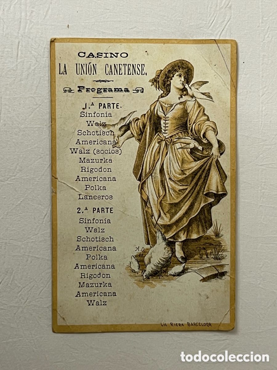 Collectionnisme: CANET DE MAR (Barcelona) CASINO LA UNI&Oacute;N CANETENSE. Programa de Baile (fin siglo XIX)