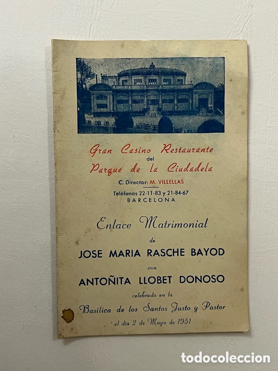 Collezionismo: BARCELONA. Carta-Men&uacute; Gran Casino Restaurante del Parque de la Ciudadela (a.1951) Diptico