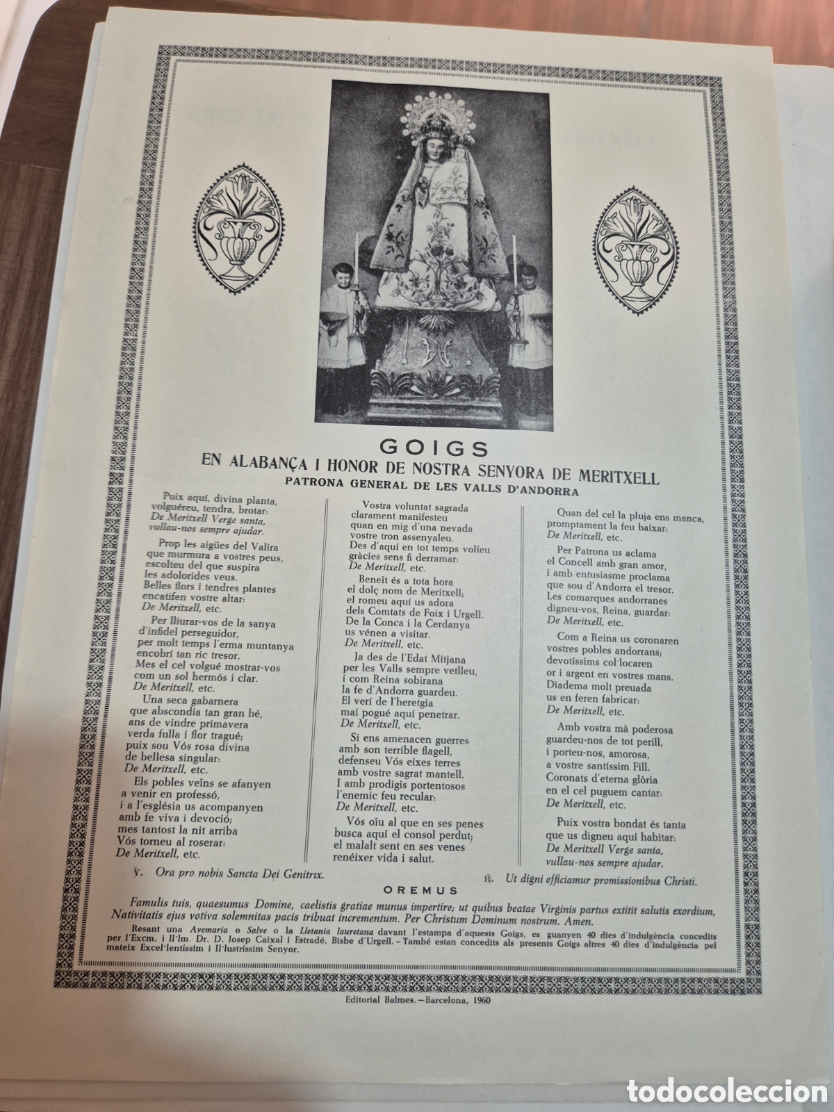 Coleccionismo: GOIGS EN ALABAN&Ccedil;A I HONOR NOSTRA SENYORA DE MERITXELL ANDORRA 1960