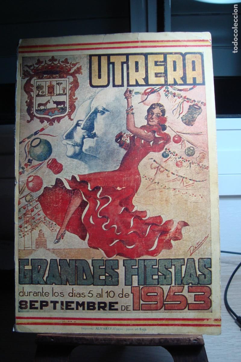 Coleccionismo: PROGRAMA GRANDES FIESTAS UTRERA SEVILLA 1953. DIBUJOS REINA Y ROMAN. HISTORIA RELIGION FUTBOL