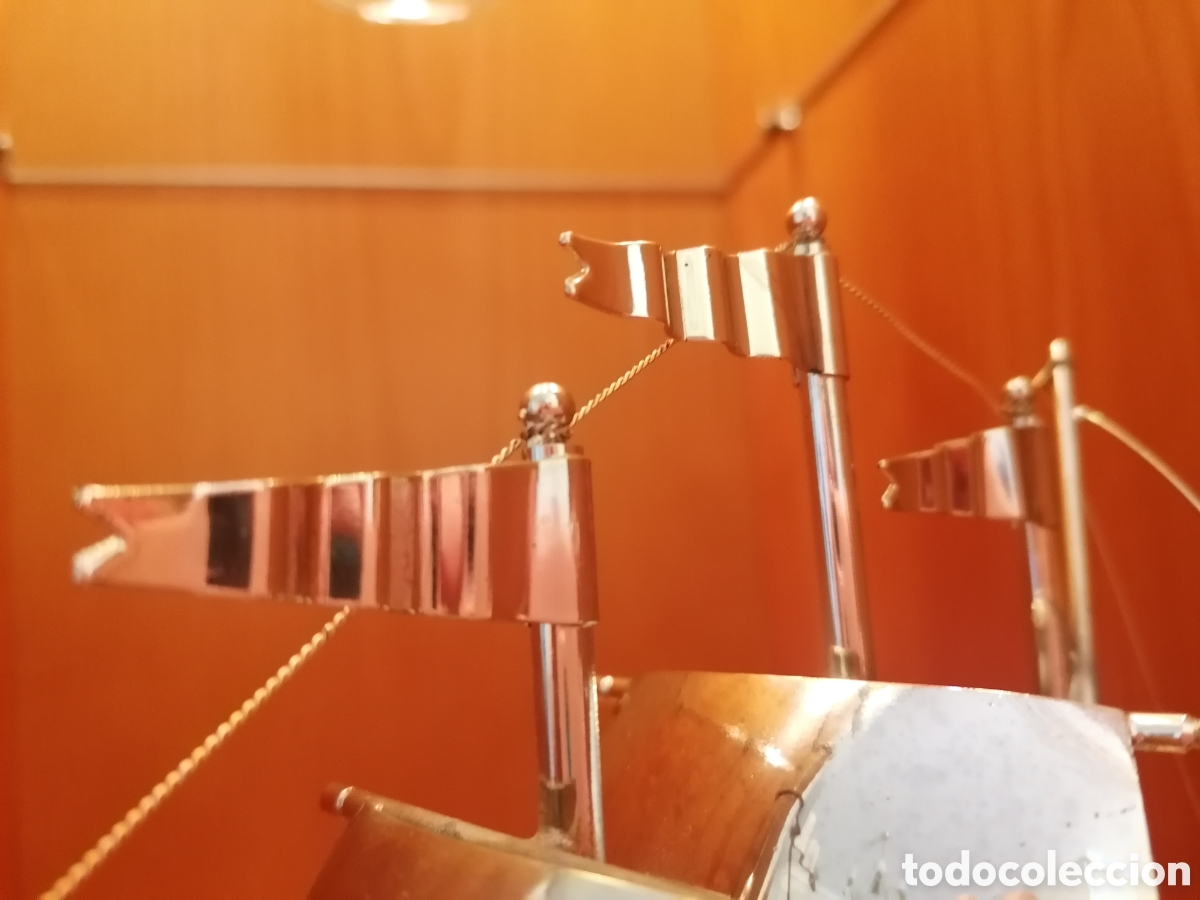 Coleccionismo: Carabela La Pinta de alpaca con peana de madera - Foto 7