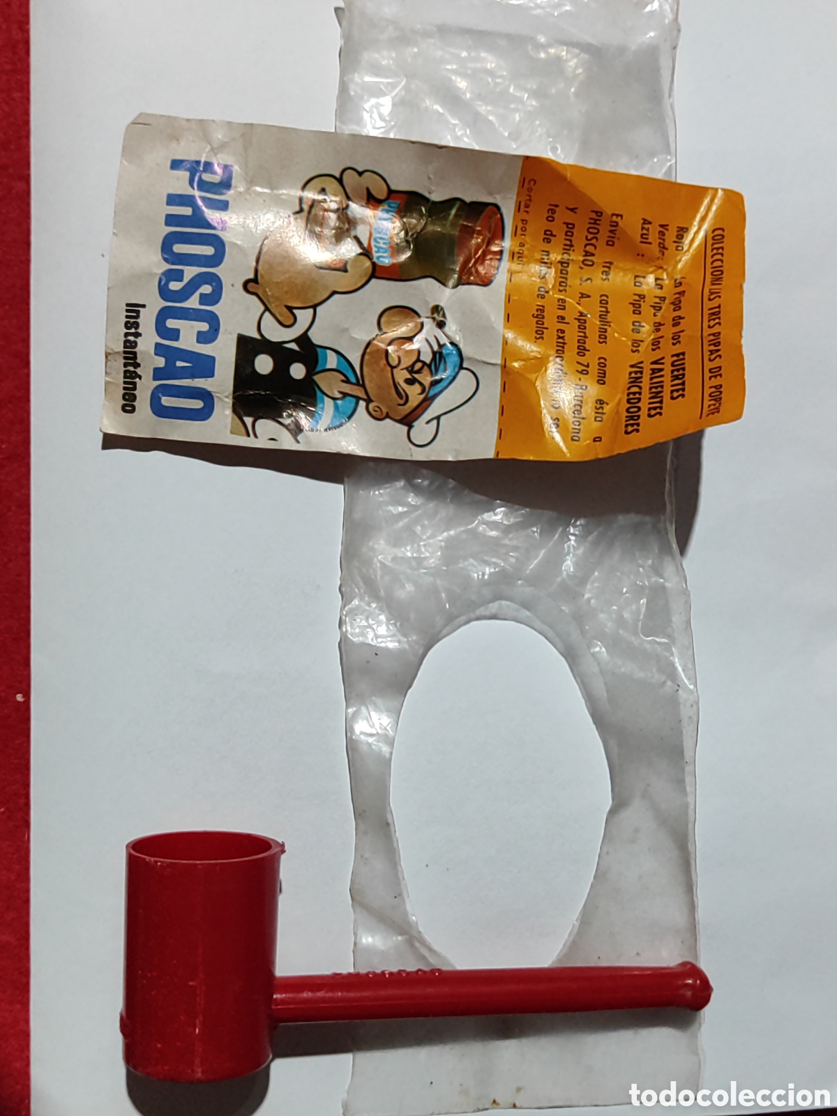 Coleccionismo: Muy dif&iacute;cil pipa Popeye obsequio Phoscao con cup&oacute;n y envoltorio plastico