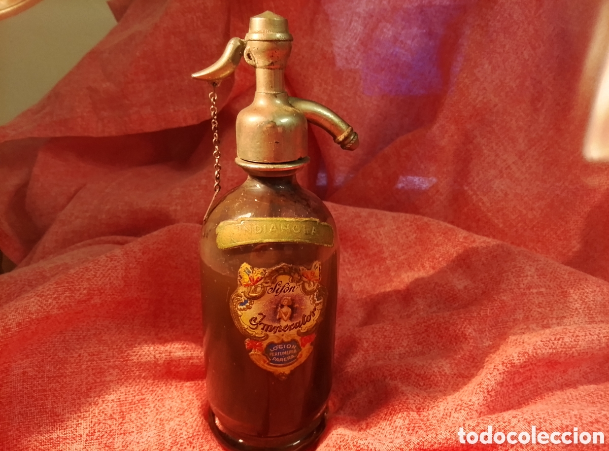 Coleccionismo: Sif&oacute;n Imperator original de la m&iacute;tica Perfumer&iacute;a Parera (Badalona, Espa&ntilde;a), con loci&oacute;n &rdquo;INDIANOLA&rdquo;