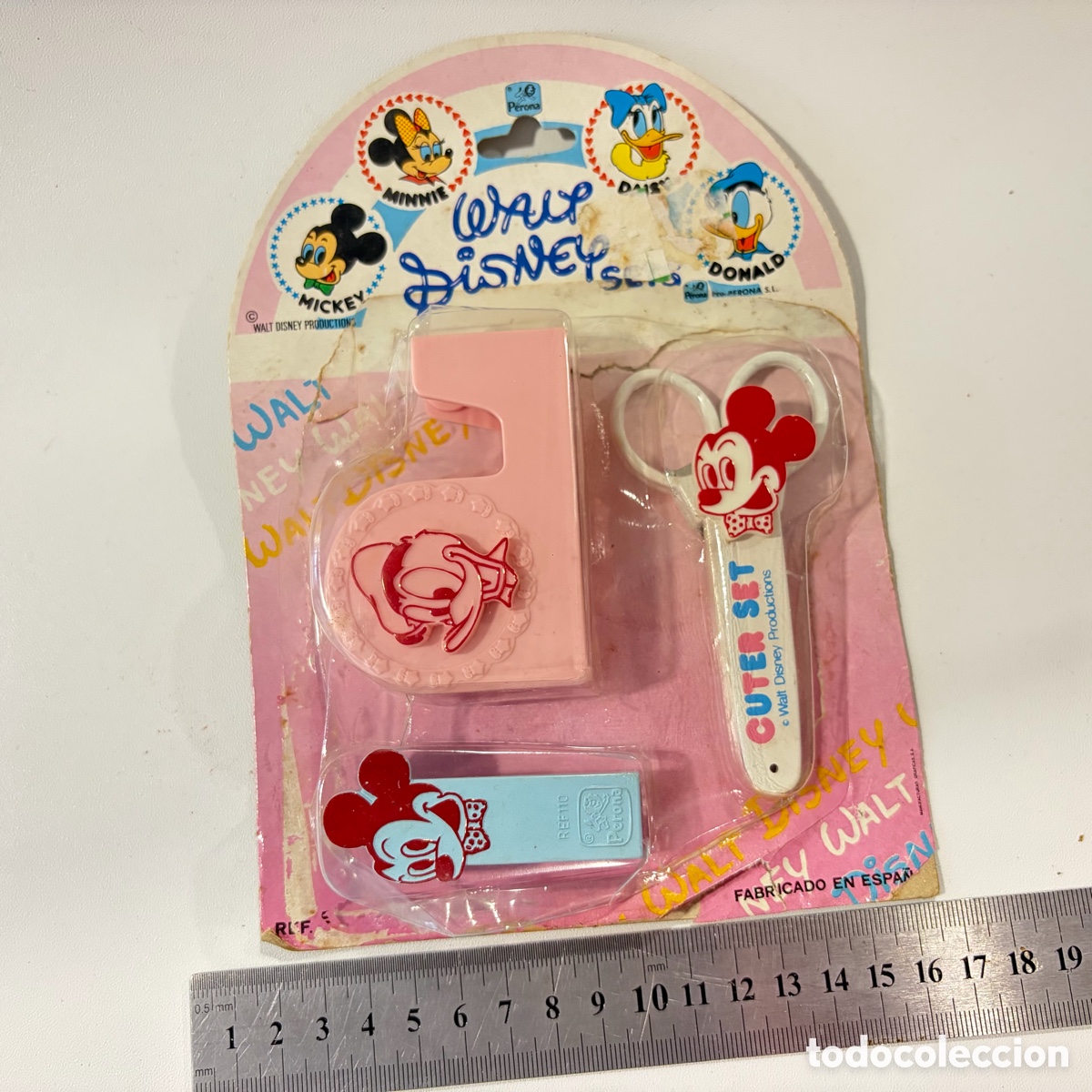 Coleccionismo: set papeler&iacute;a escolar Disney Perona a&ntilde;os 80 celo-tijeras-grapadora