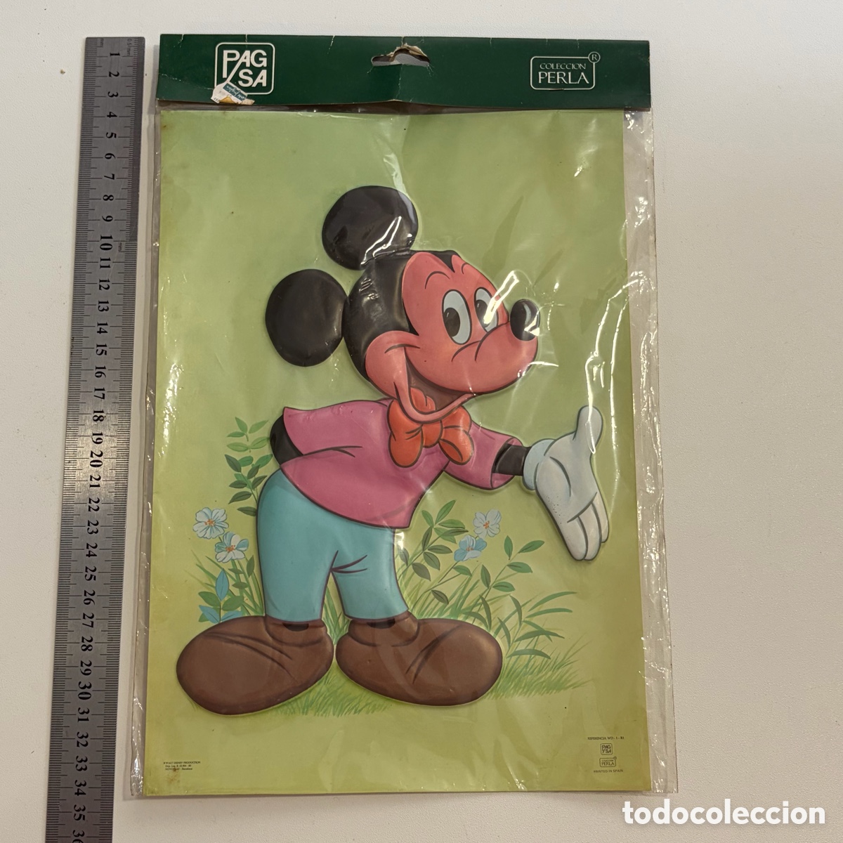 Coleccionismo: l&aacute;mina relieve Mickey Mouse Disney colecci&oacute;n Perla Pagsa a&ntilde;os 80 nueva en bolsa original