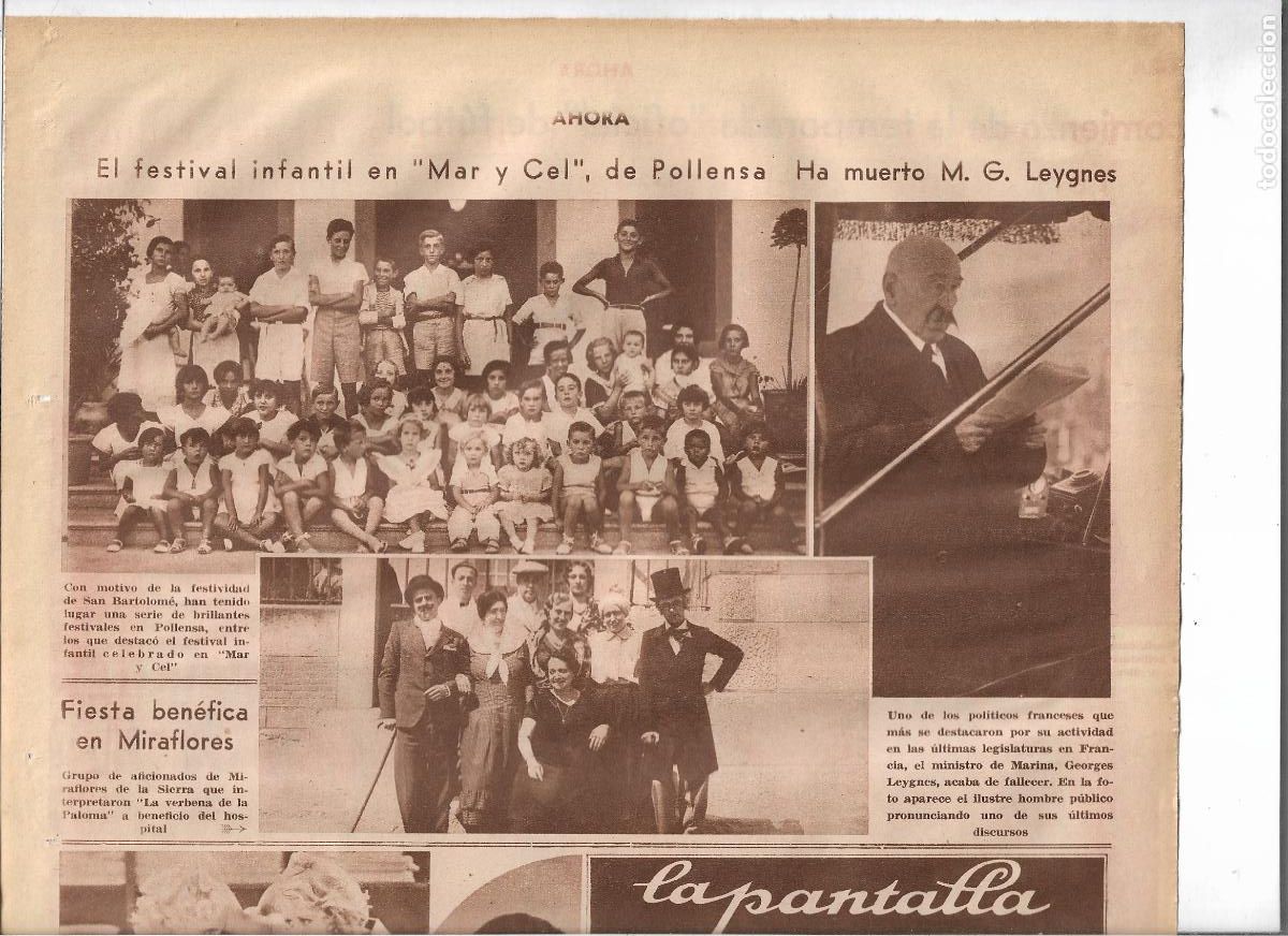 Colecionismo: A&Ntilde;O 1933 RECORTE PRENSA POLLEN&Ccedil;A MALLORCA FESTIVAL INFANTIL EN MAR I CEL FIESTA DE SAN BARTOLOME