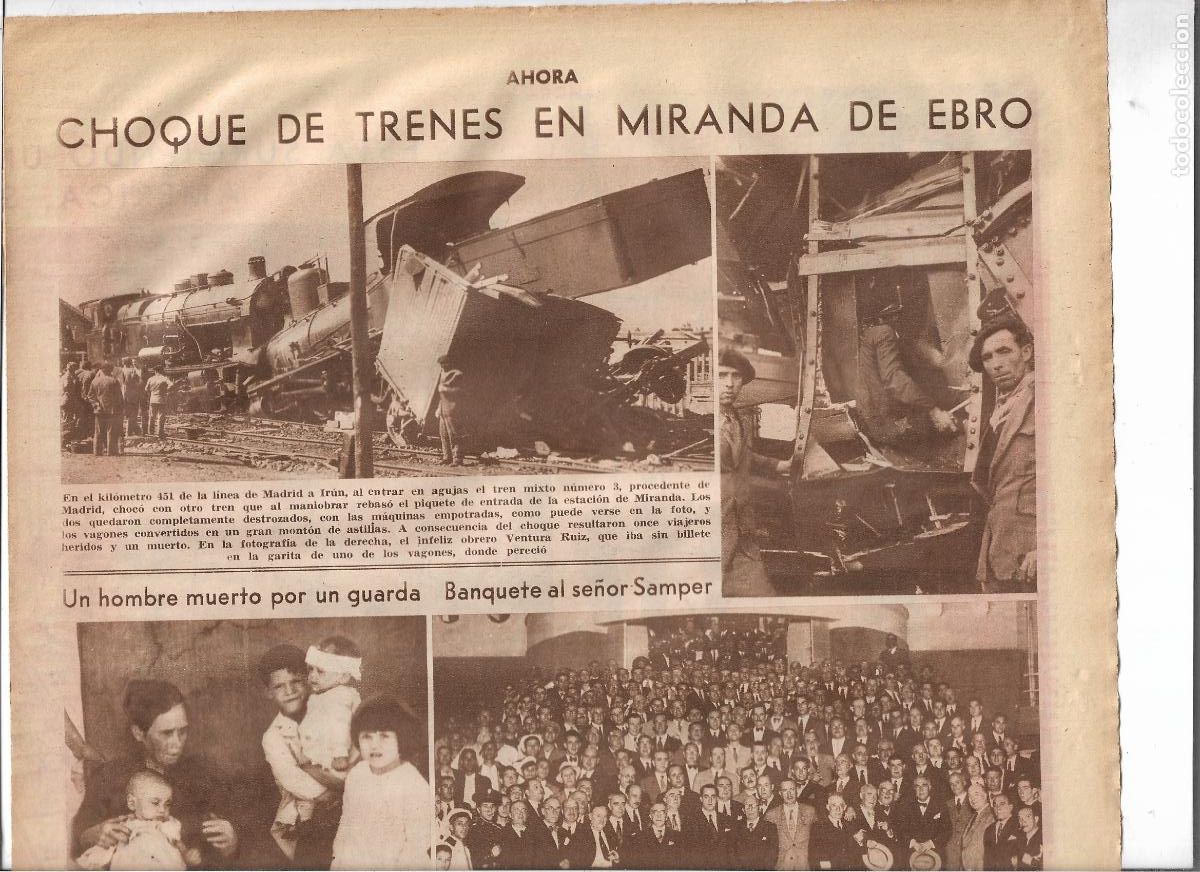 Coleccionismo: A&Ntilde;O 1933 RECORTE PRENSA ESTACION TREN MIRANDA DE EBRO CHOQUE DOS TRENES MUERTE OBRERO VENTURA RUIZ