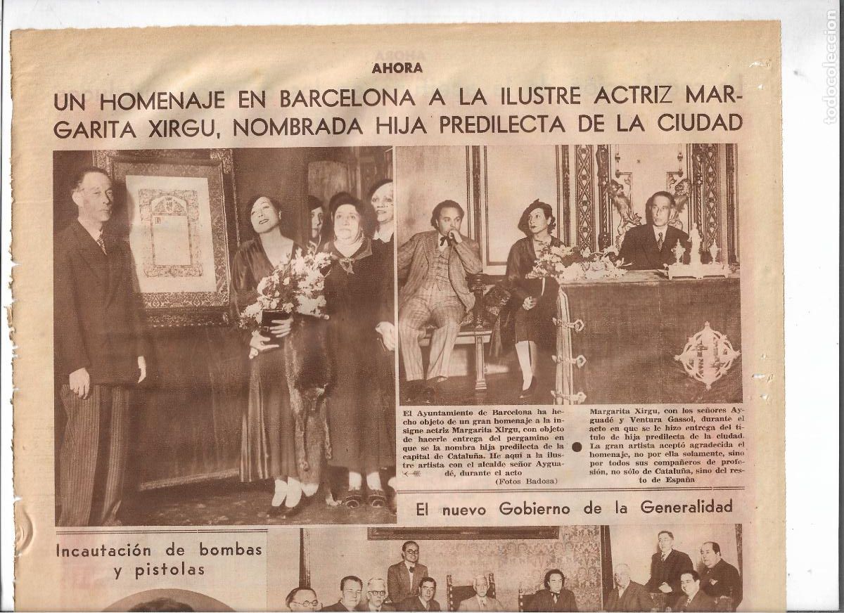 Coleccionismo: A&Ntilde;O 1933 RECORTE PRENSA BARCELONA HOMENAJE MARGARITA XIRGU NOMBRADA HIJA PREDILECTA DE LA CIUDAD