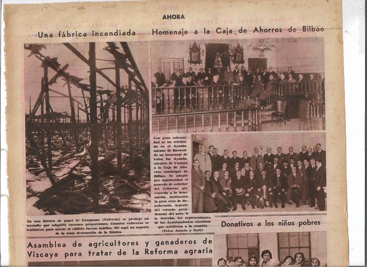 Coleccionismo: A&Ntilde;O 1933 RECORTE PRENSA INCENDIO FABRICA DE PAPEL DE CAMPANAR VALENCIA DESTRUCCION PERDIDAS