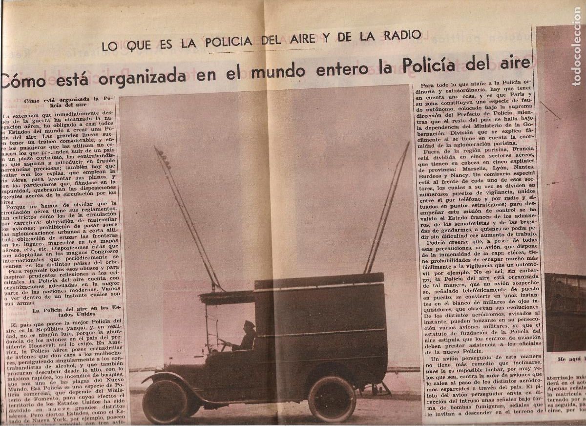 Coleccionismo: A&Ntilde;O 1933 RECORTE PRENSA ORGANIZACION EN EL MUNDO DE LA POLICIA DEL AIRE Y DE LA RADIO