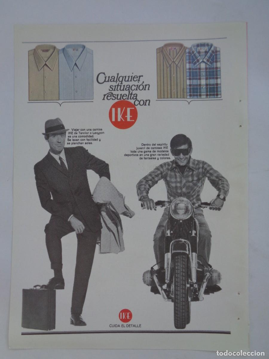Coleccionismo: HOJA DE REVISTA CON ANUNCIO DE CAMISAS IKE ( CON MOTO DE EPOCA ). A&Ntilde;OS 60