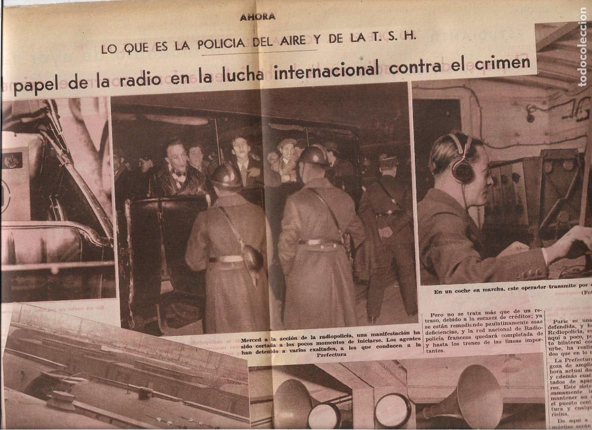 Coleccionismo: A&Ntilde;O 1933 RECORTE PRENS PAPEL DE LA RADIO EN LA LUCHA INTERNACIONAL CONTRA EL CRIMEN POLICIA DEL AIRE