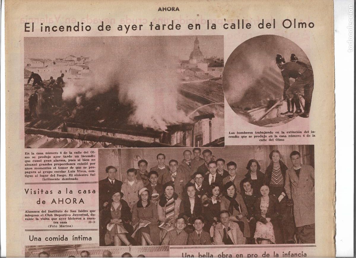 Coleccionismo: A&Ntilde;O 1933 RECORTE PRENSA INCENDIO CASA 6 CALLE DEL OLMO MIEDO DE PROPAGACION A ESCUELA LUIS VIVES