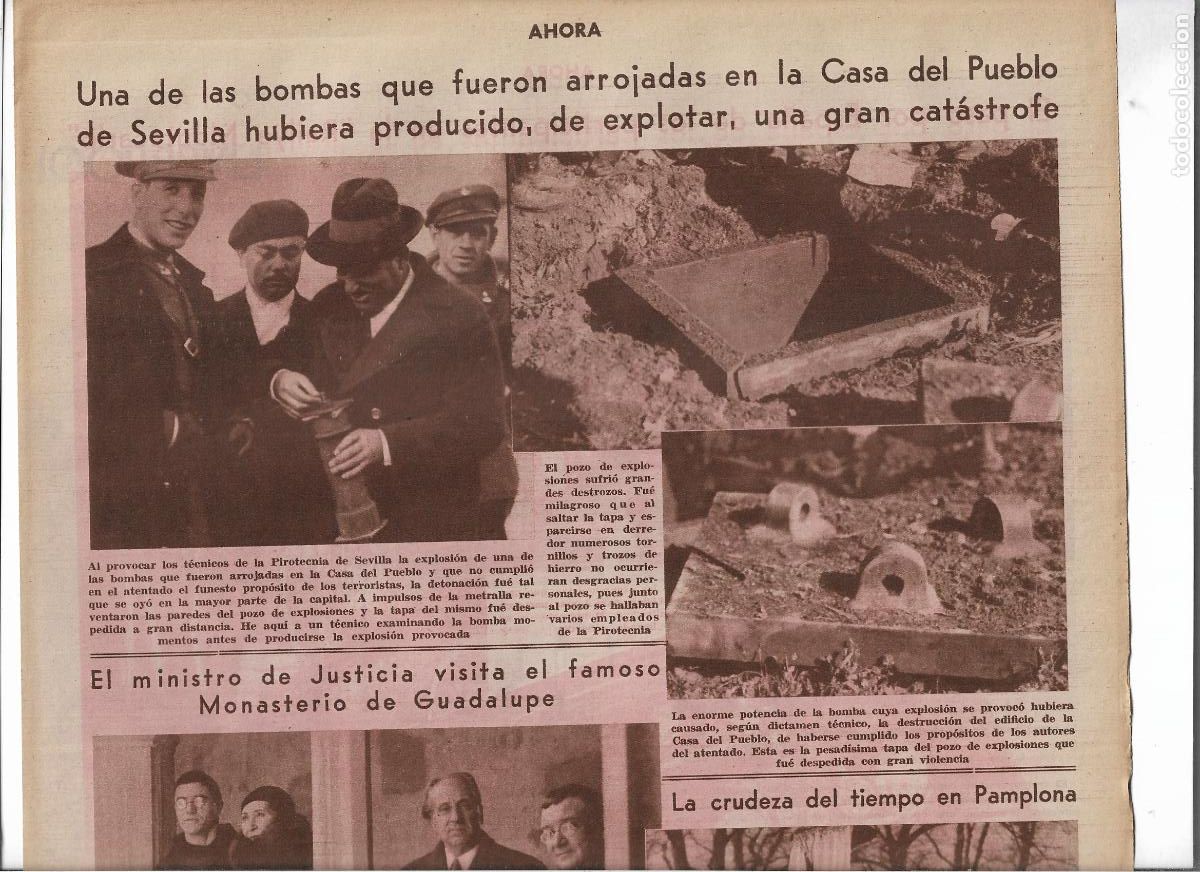 Coleccionismo: A&Ntilde;O 1933 RECORTE PRENSA SEVILLA BOMBAS CASA DEL PUEBLO NO ESTALLAN Y SE EVITA UNA GRAN CATASTROFE