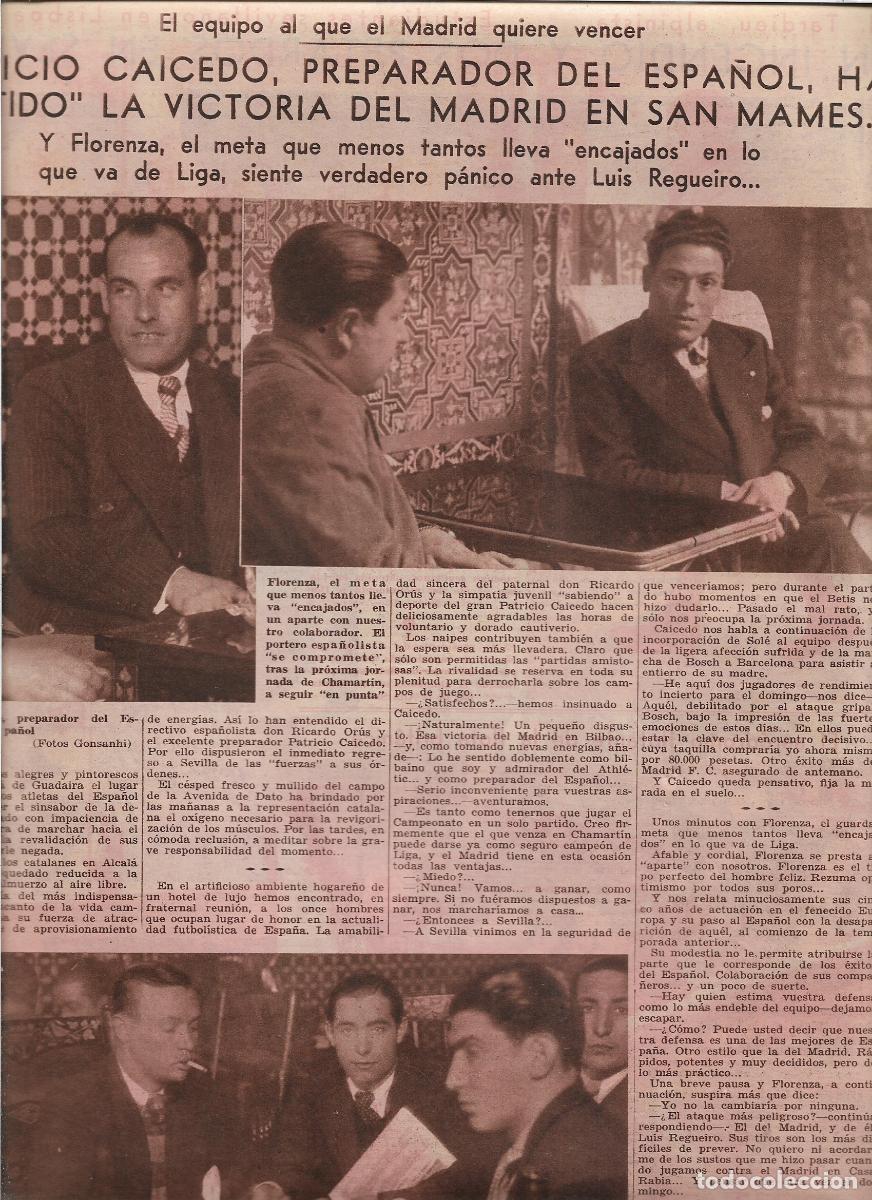 Coleccionismo: A&Ntilde;O 1933 RECORTE PRENSA FUTBOL ENTREVISTA A PATRICIO CAICEDO PREPARADOR DEL ESPA&Ntilde;OL JUGADORES