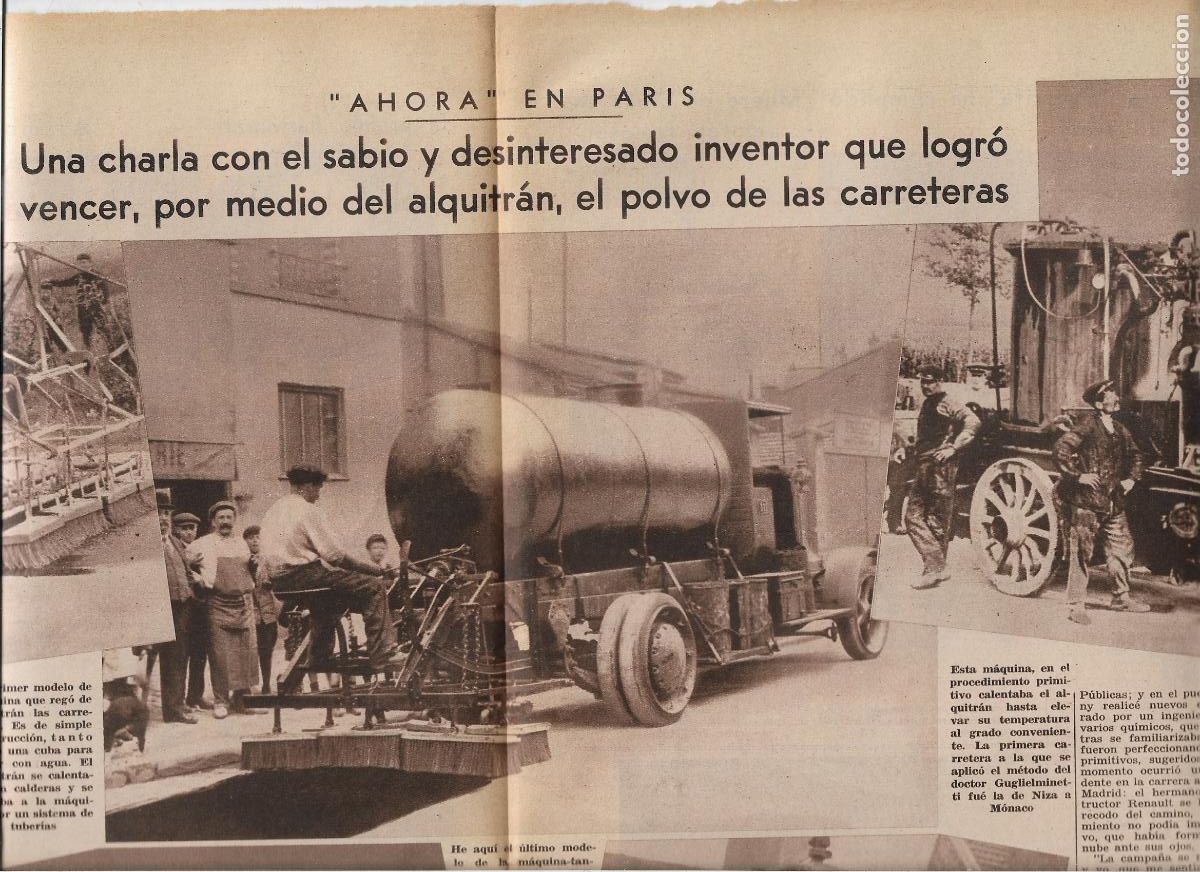 Coleccionismo: A&Ntilde;O 1933 RECORTE PRENSA DOCTOR GUGLIELMINETTI INVENTOR MAQUINA DE ALQUITRANAR CARRETERA