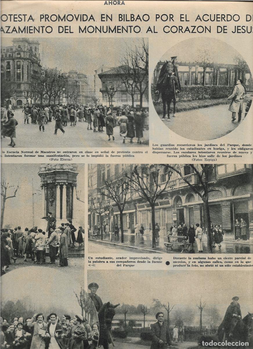 Coleccionismo: A&Ntilde;O 1933 RECORTE PRENSA BILBAO PROTESTAS POR EL DESPLAZMIENTO MONUMENTO AL CORAZON DE JESUS