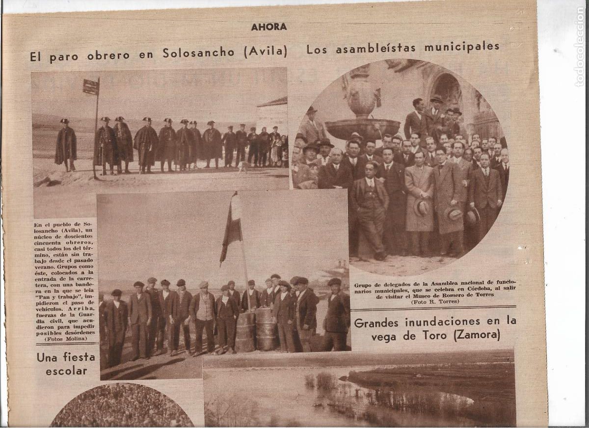 Colecionismo: A&Ntilde;O 1933 RECORTE PRENSA PARO OBRERO EN SOLOSANCHO AVILA BANDERA PAN Y TRABAJO GUARDIA CIVIL