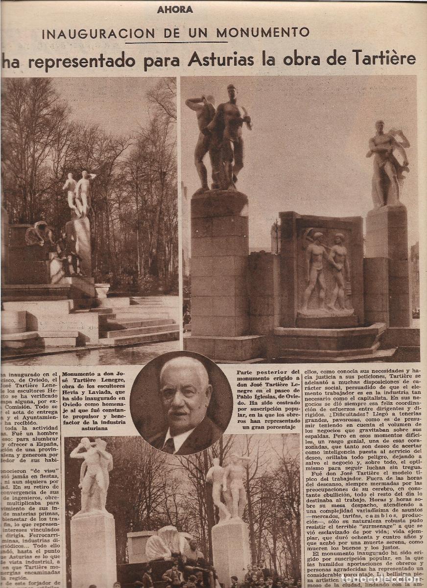 Coleccionismo: A&Ntilde;O 1933 RECORTE PRENSA INAUGURACION MONUMENTO JOSE TARTIERE LENEGRE OVIEDO ORFEON OVETENSE
