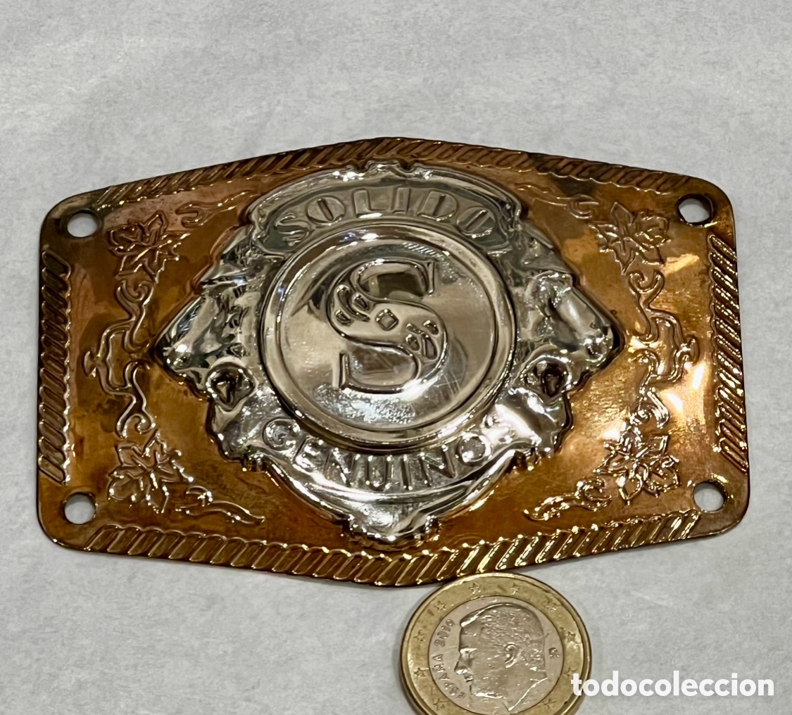 Coleccionismo: Placa de cintur&oacute;n. SOLIDO GENUINOS. Cobre y metal plateado. A&ntilde;os 80.