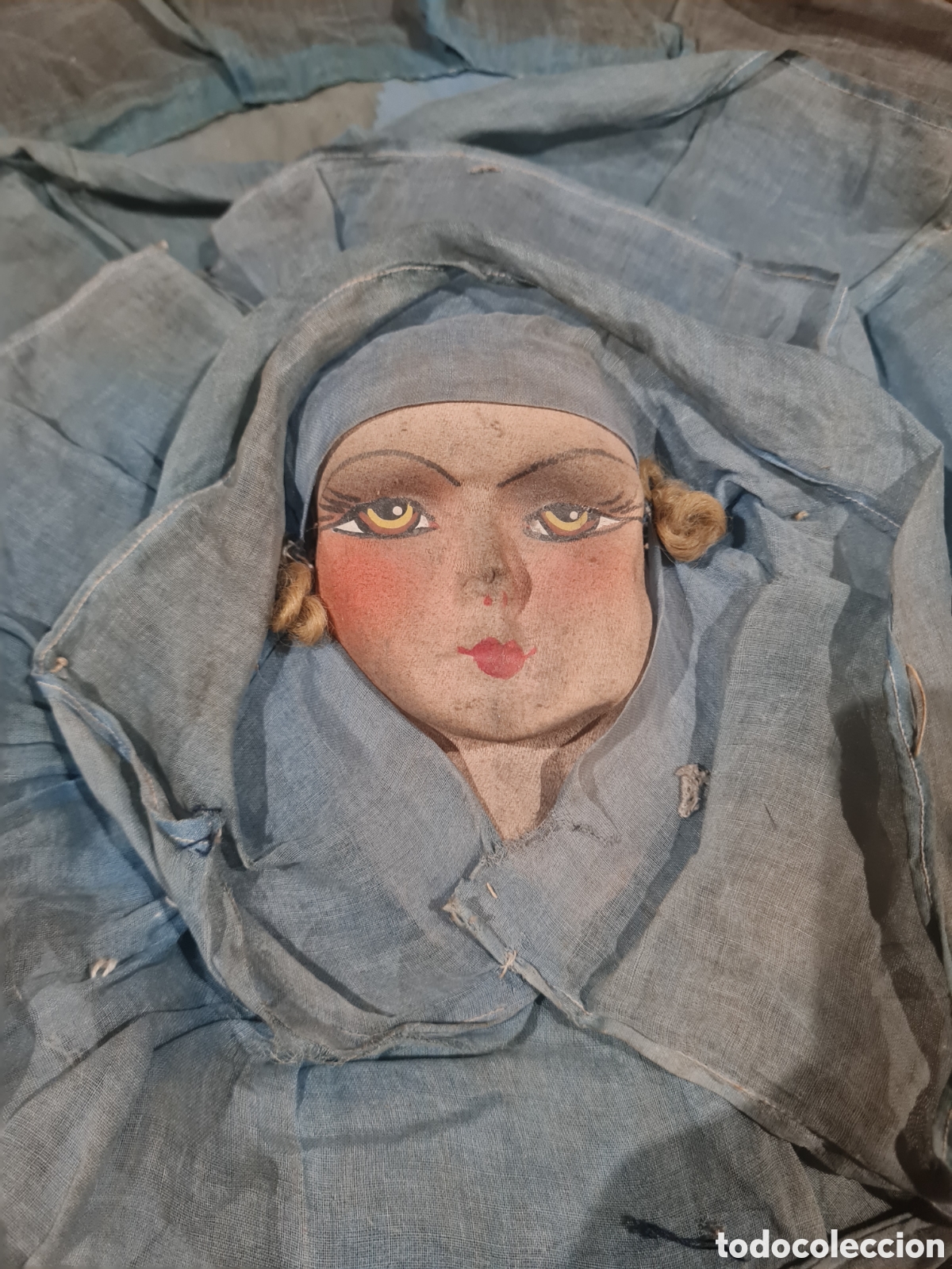 Coleccionismo: Antiguo cojin con cara de mu&ntilde;eca - Foto 2