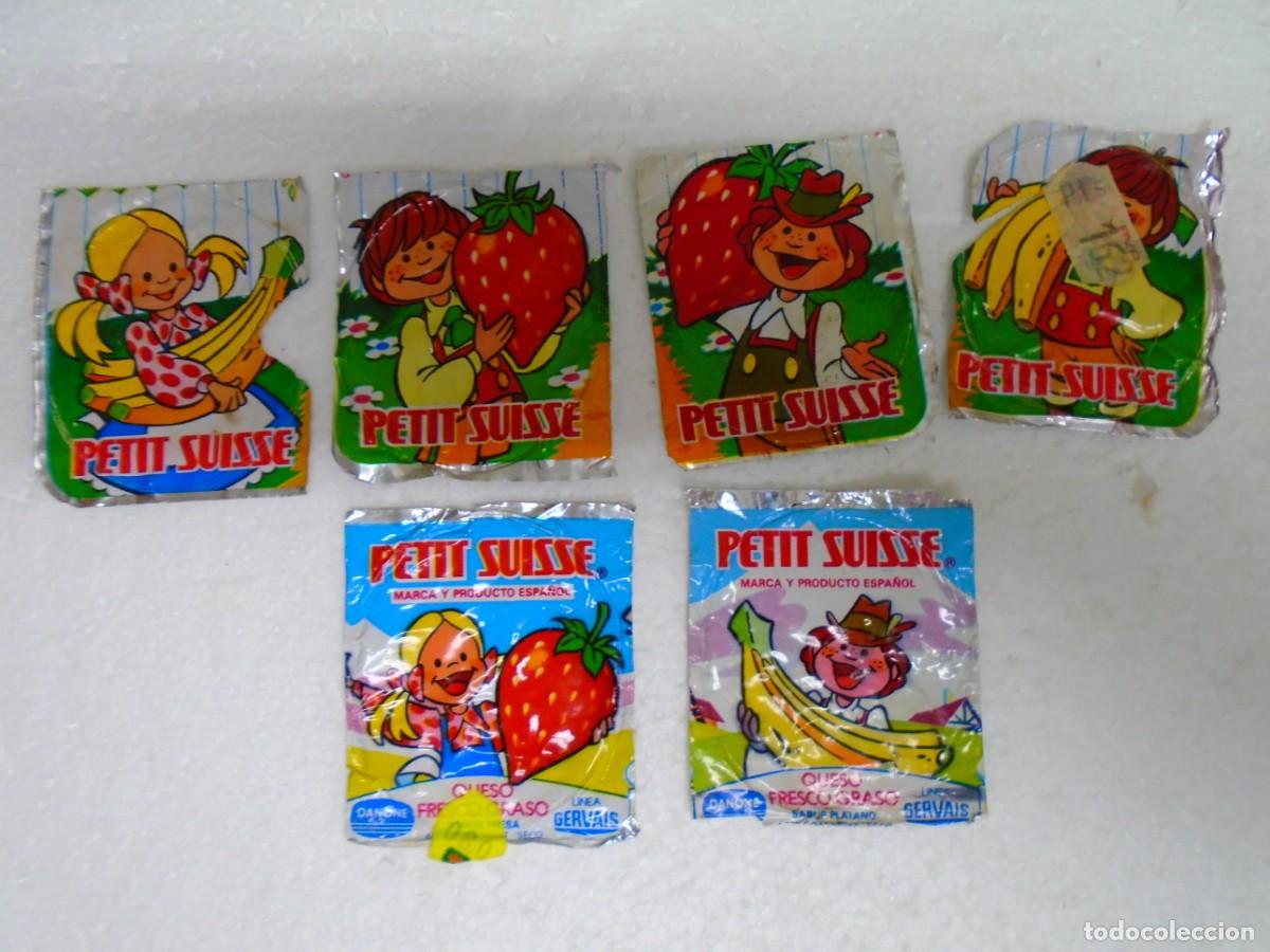 Coleccionismo: LOTE DE 6 TAPAS DE ALUMINIO DE PETIT SUISSE DE DANONE,A&Ntilde;OS 80,VER FOTOS.