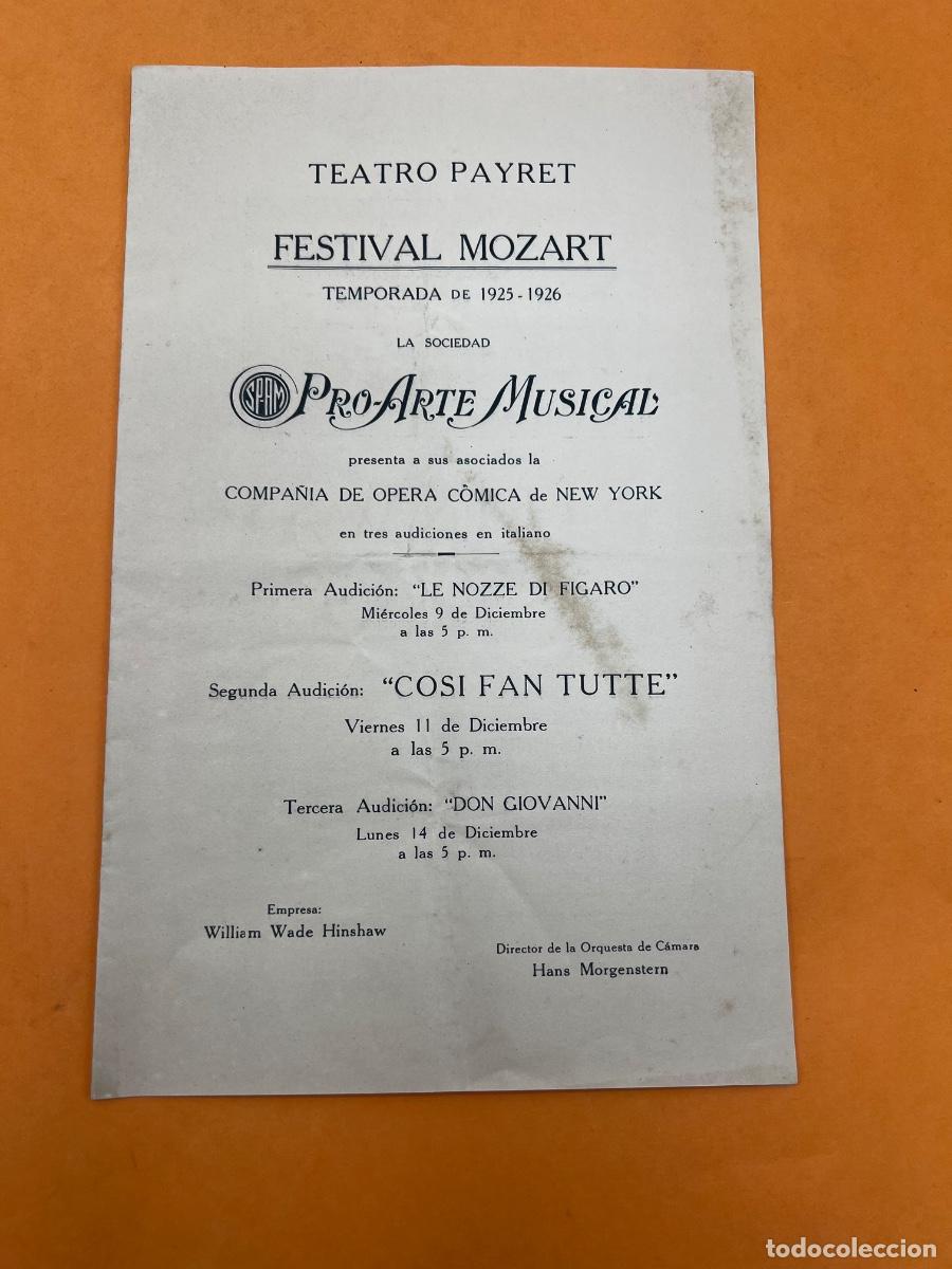 Coleccionismo: CUBA. 1925-1926. COMPA&Ntilde;&Iacute;A DE &Oacute;PERA C&Oacute;MICA DE NEW YORK. FESTIVAL MOZART. PROGRAMA.