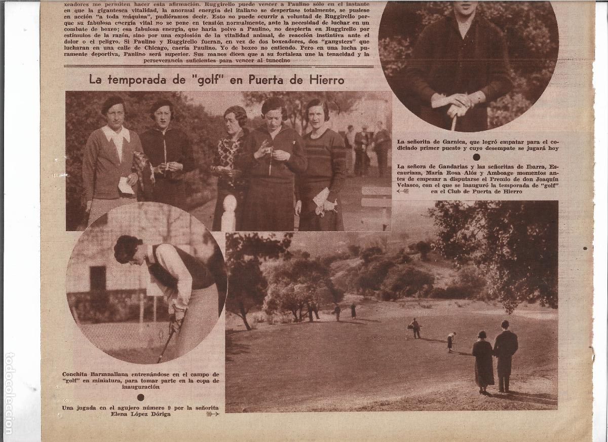 Coleccionismo: 1933 RECORTE PRENSA PUERTA DE HIERRO GOLF FEMENINO GARNICA ELENA LOPEZ DORIGA CONCHITA BARZANALLANA