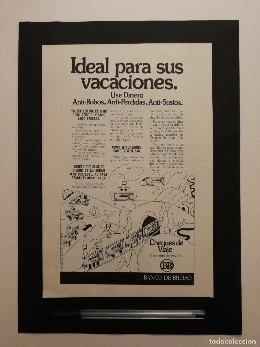 Coleccionismo: ANTIGUO ANUNCIO ACARTONADO - CHEQUES DE VIAJE - BANCO DE BILBAO - PUBLICIDAD LAMINA