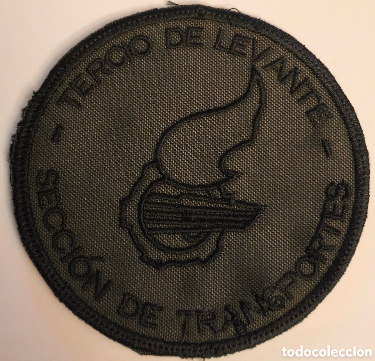 Coleccionismo: PARCHE EMBLEMA BORDADO VERDE DE LA SECCI&Oacute;N DE TRANSPORTES DEL TERCIO LEVANTE