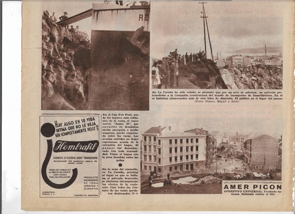 Coleccionismo: A&Ntilde;O 1933 RECORTE PRENSA EL ENSANCHE LA CORU&Ntilde;A VOLADURA POLVORIN POR UN SABOTAJE
