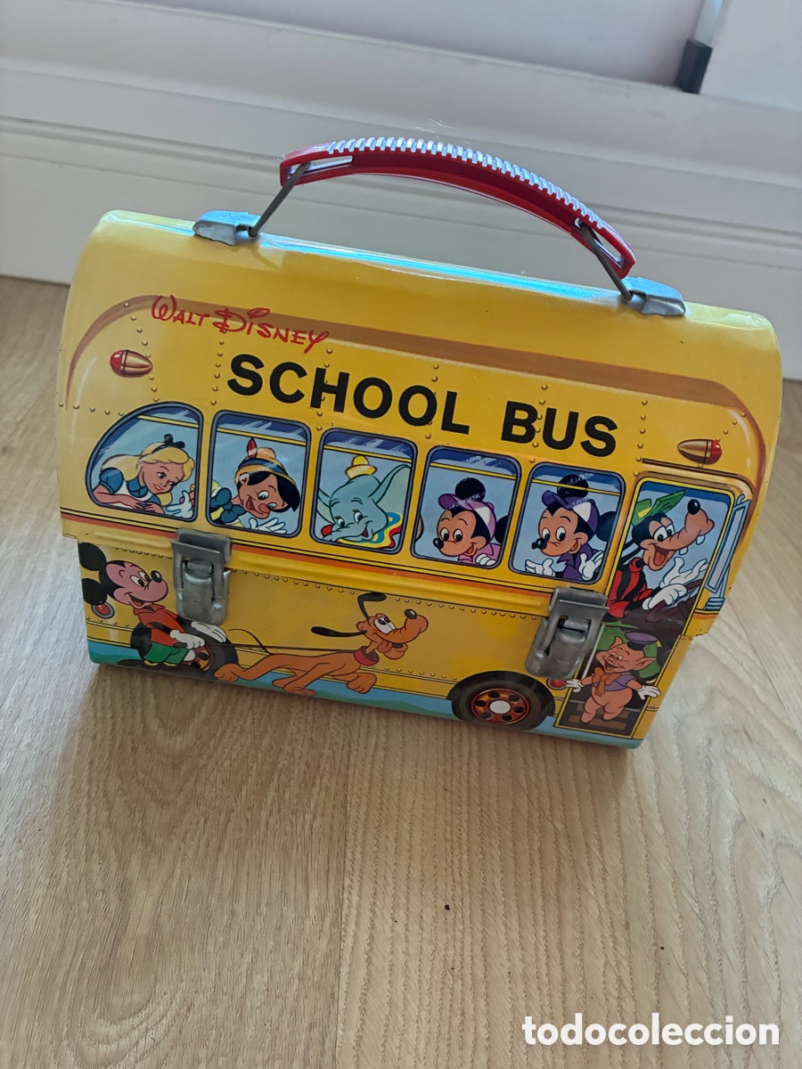 Coleccionismo: Fiambrera vintage Walt Disney School Bus 1961 Aladdin USA - Metal litografiada Disneyana